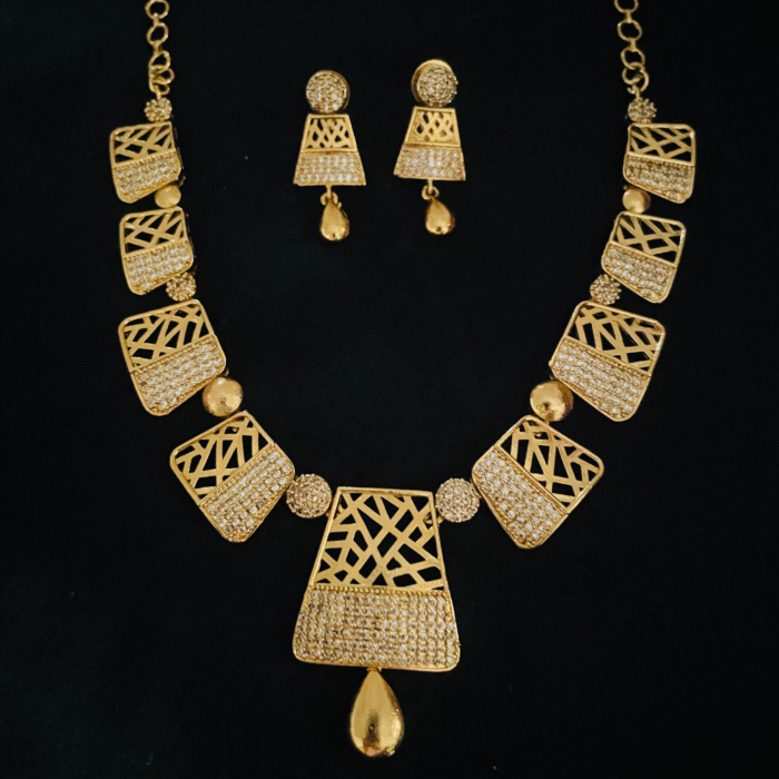 Contemporary Geometric Gold-Plated Necklace Set with Earrings