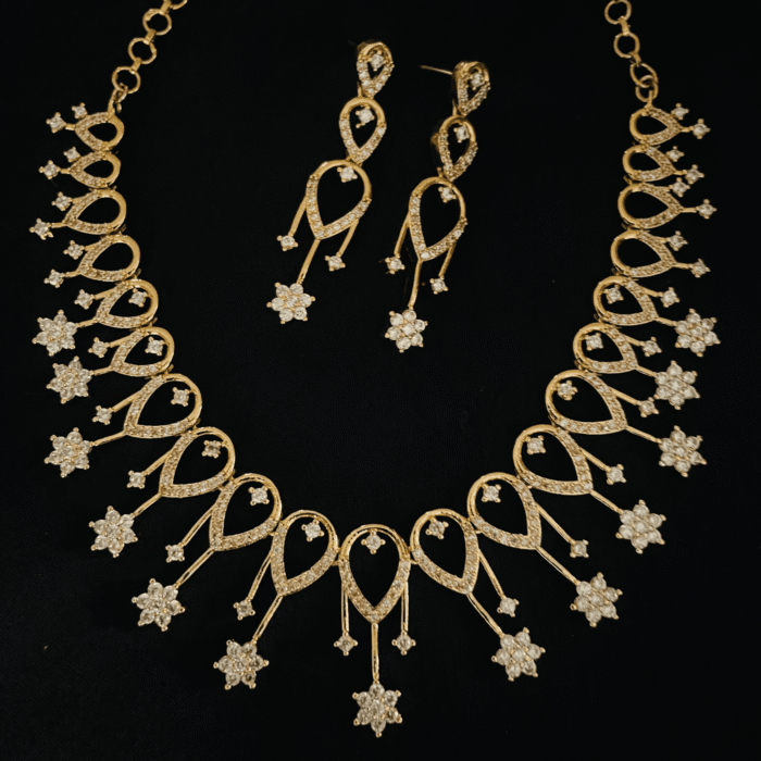 Teardrop Starburst CZ Gold-Plated Necklace Set