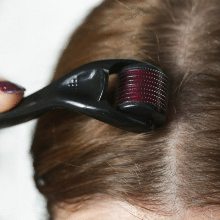 Derma roller applying in hair